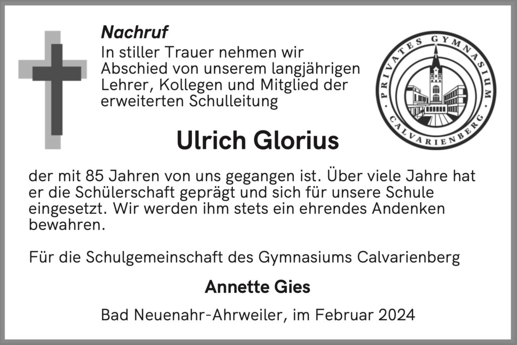 Nachruf Ulrich Glorius - Gymnasium Calvarienberg