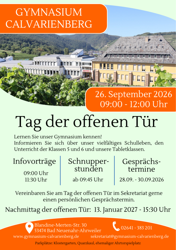 Tag der offenen Tür am Gymnasium Calvarienberg im September 2026 - Gymnasium Calvarienberg